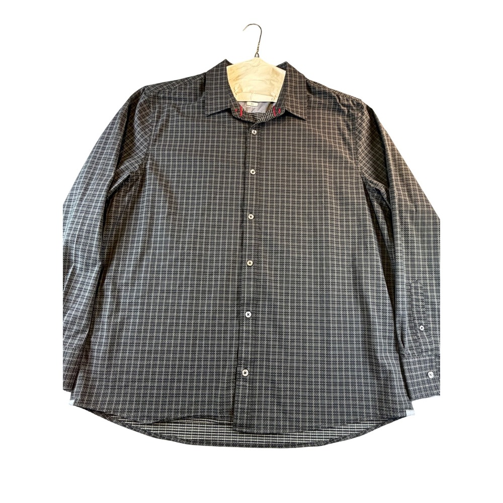 Flag & Anthem Madeflex Mens XL Grey Plaid Stretch Moisture Wicking Button Down